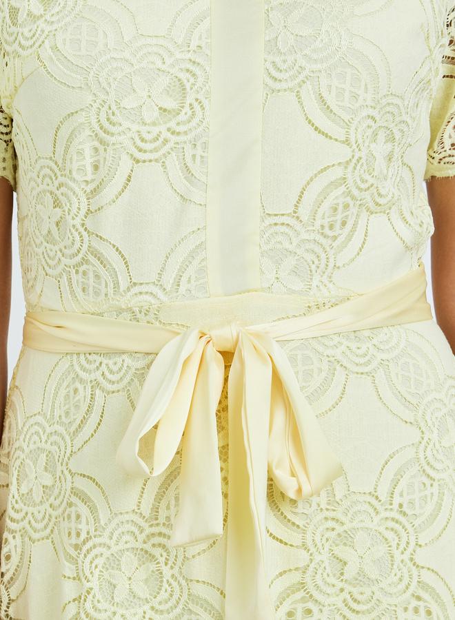 Styli Women Yellow Lace Shirt Maxi Dress - Image 3